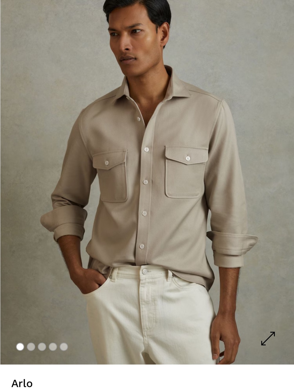 Reiss Men's Taupe/Beige Casual Button-Down Shirt